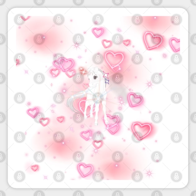 Cute white baby unicorn with pink hearts and shiny stars Sticker by Khala